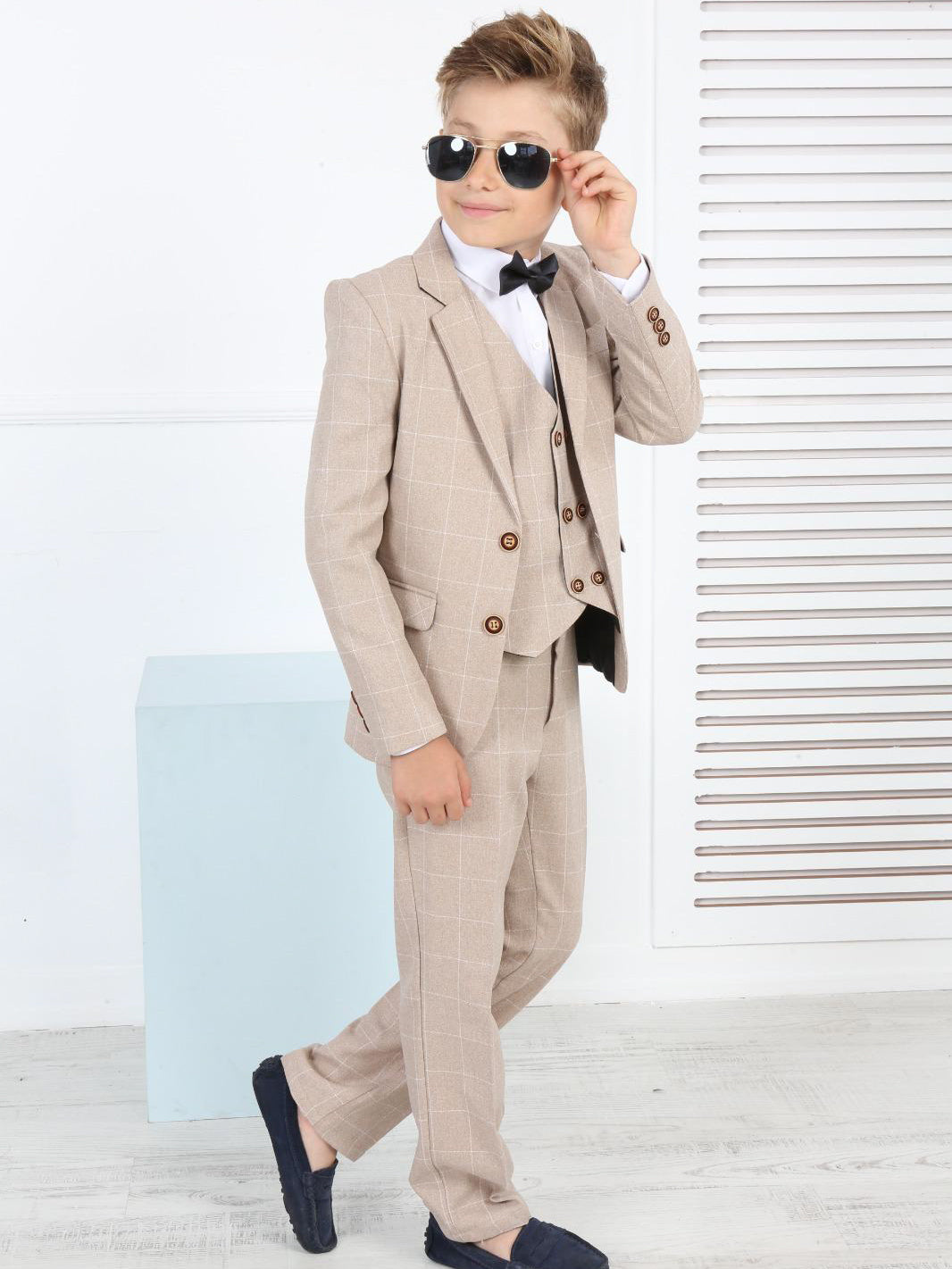 Kostuum Checkmate Beige | Beige met Ruitprint