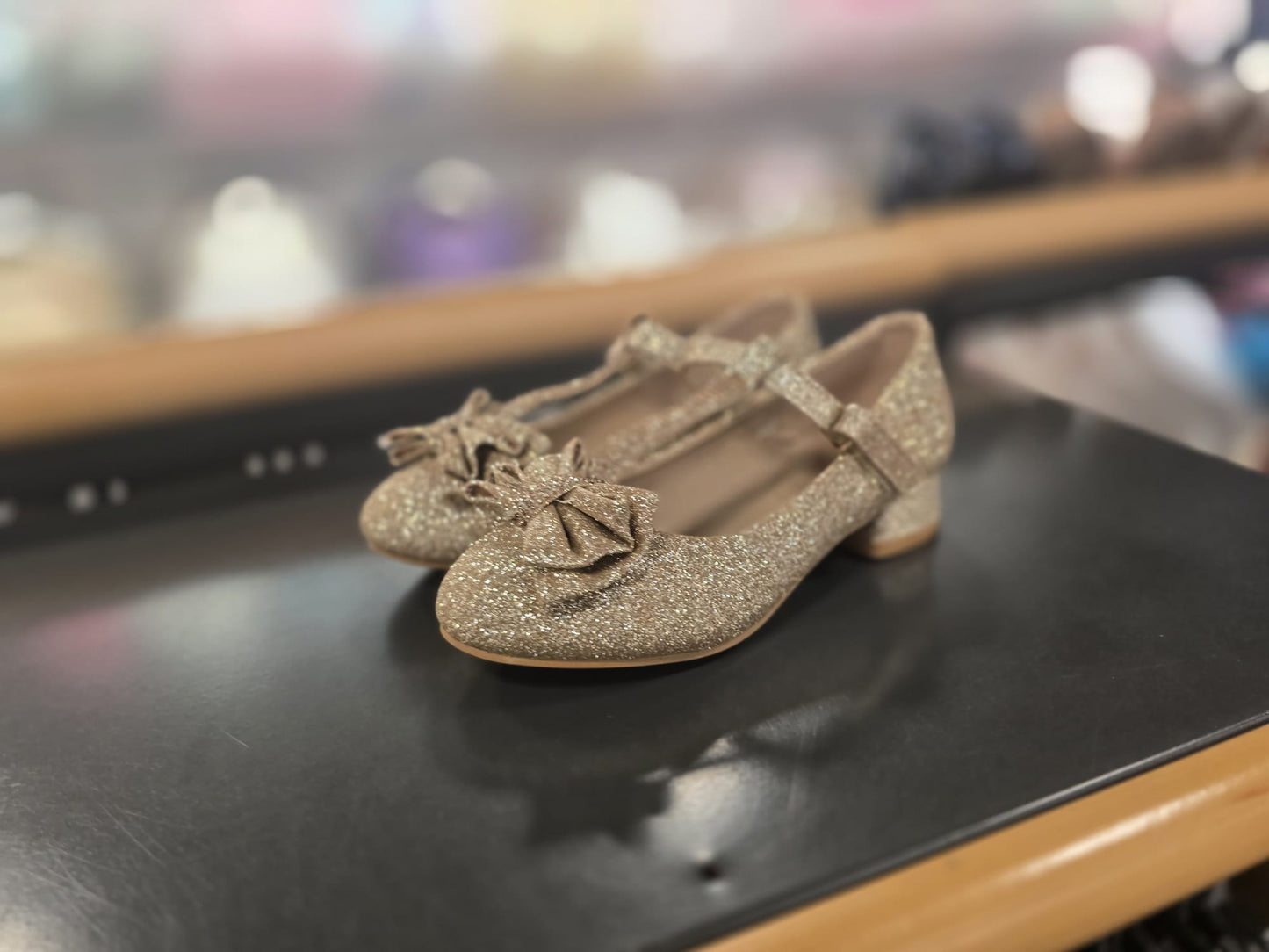 Glitter hakken met voorkant strik- Wit, Silver & Goud