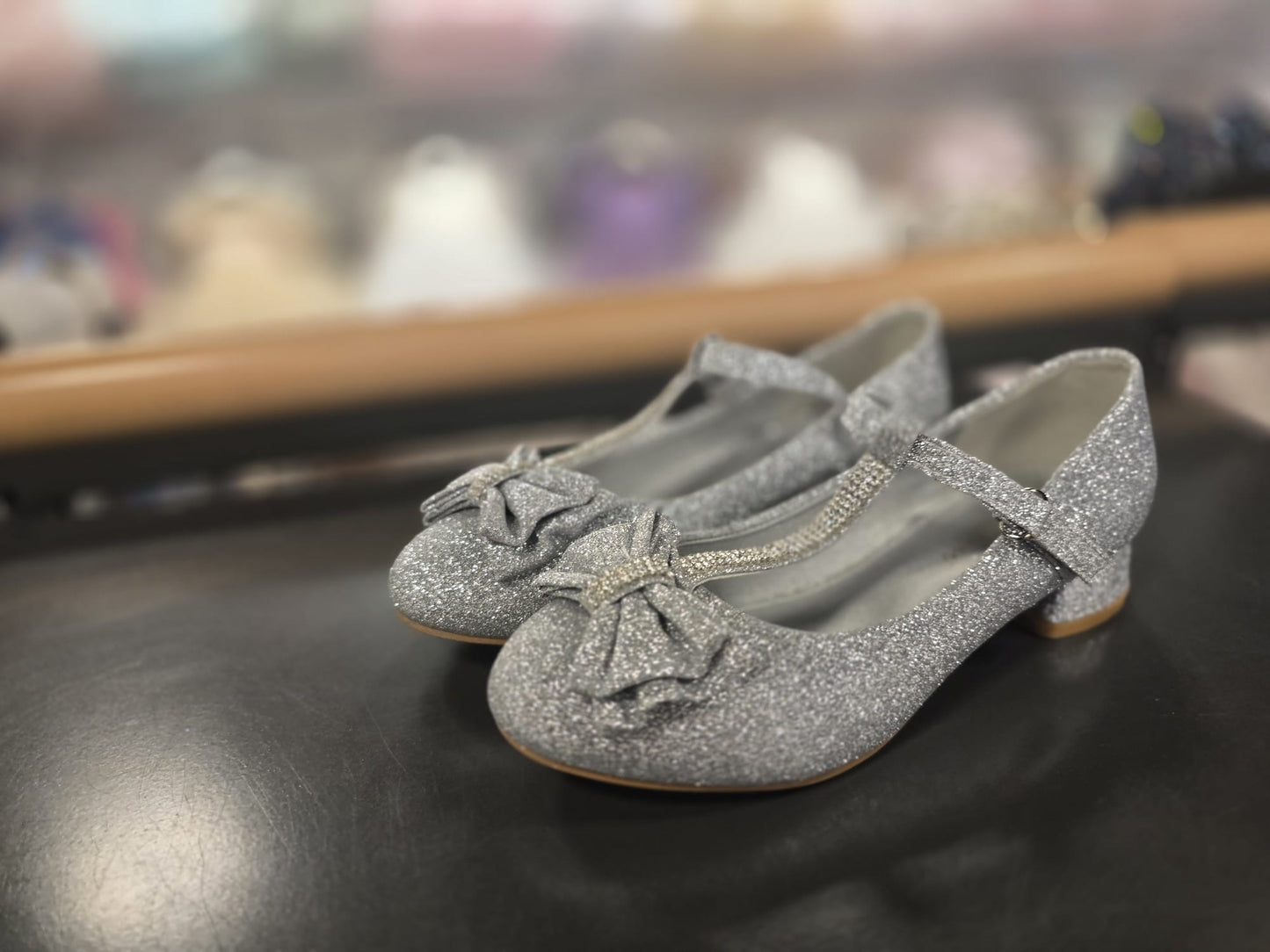 Glitter hakken met voorkant strik- Wit, Silver & Goud