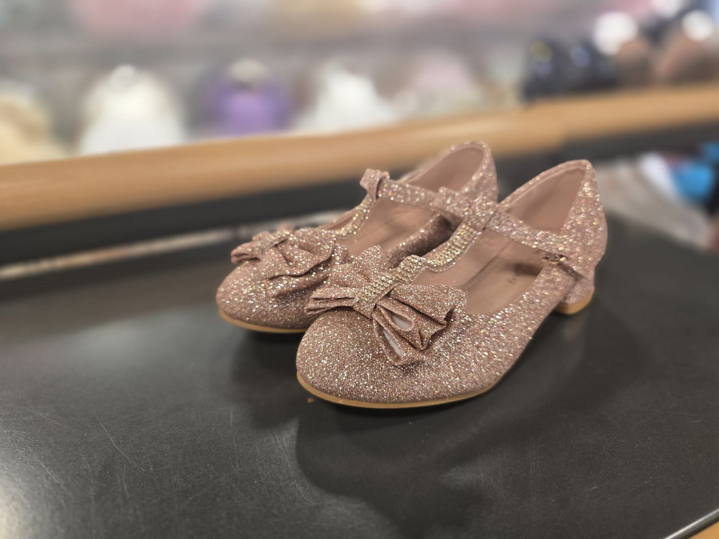 Glitter hakken met voorkant strik- Wit, Silver & Goud