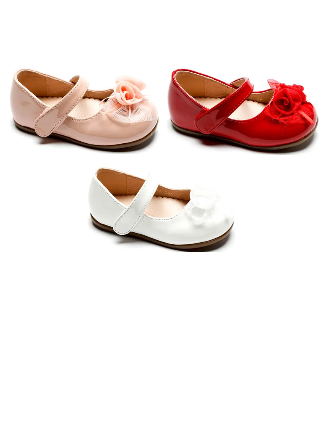 Lak Ballerina's met Bloem - Roze, Rood & Wit