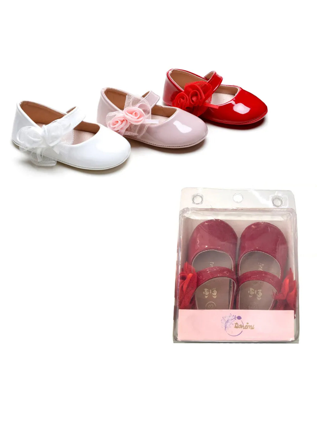 Glanzende Lak Ballerina's Baby - Rood, Roze en Wit