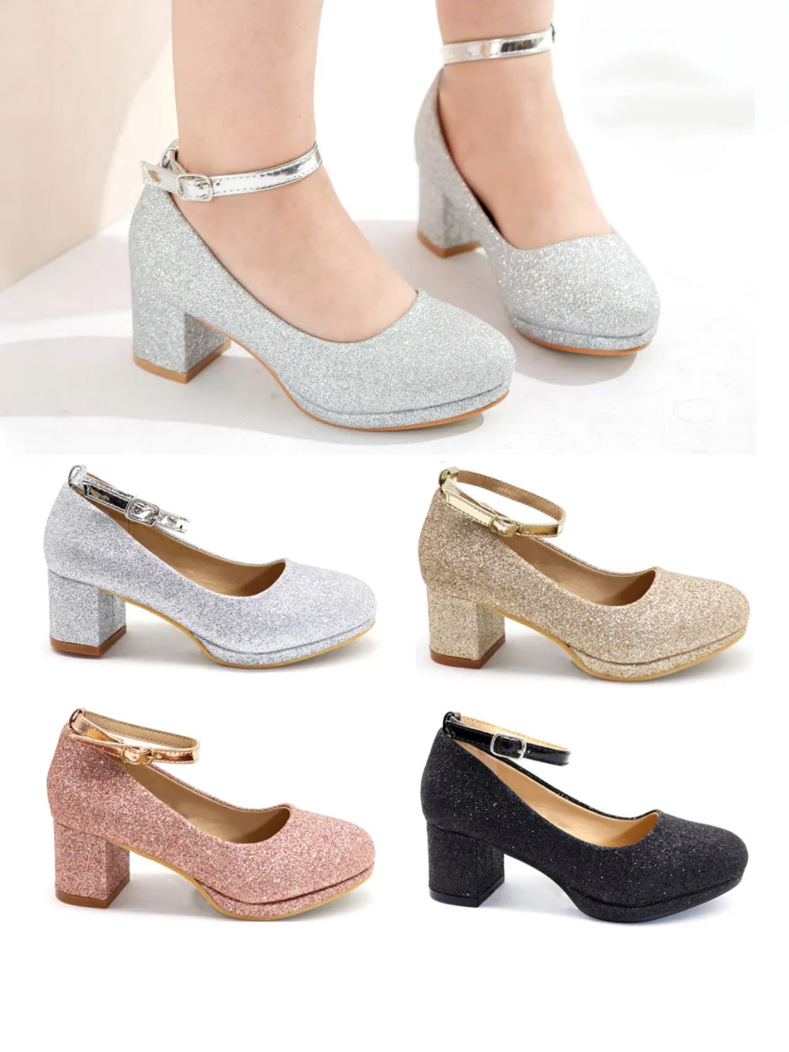 Hoge Hakken met Glitter - Zilver, Goud, Roze & Zwart