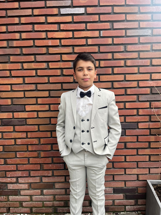 Kostuum Noah | Lichtgrijs Zwart Details