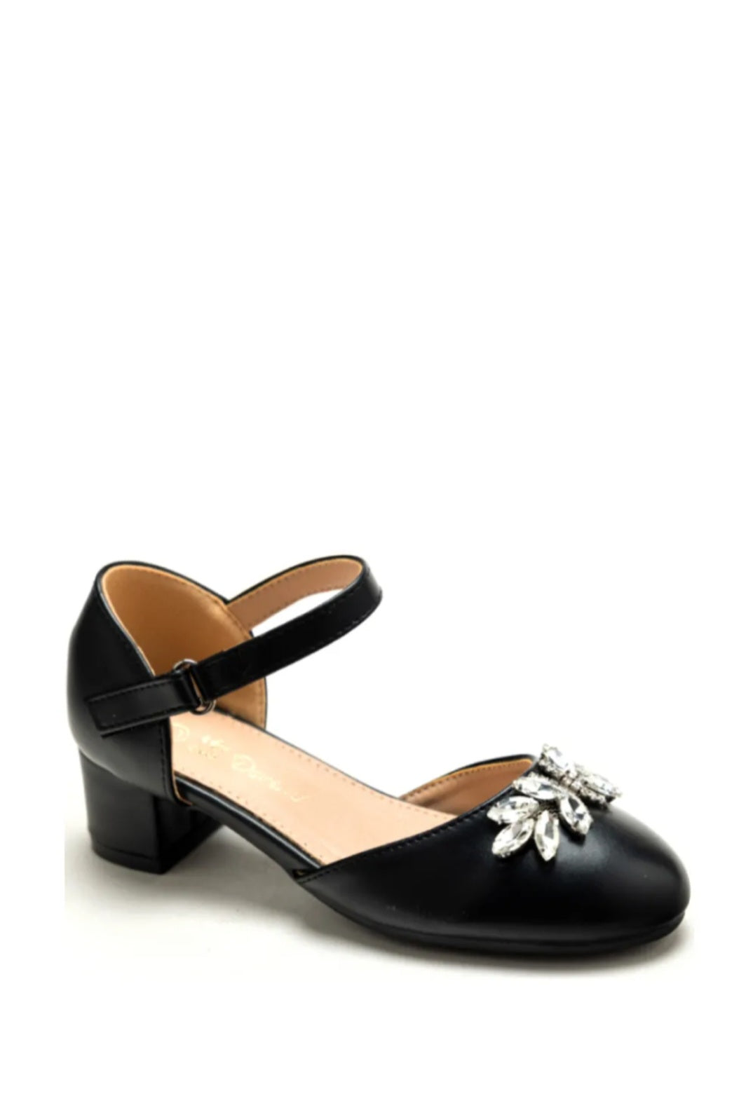 Lage Glanzende Hak met steentjes - Zwart