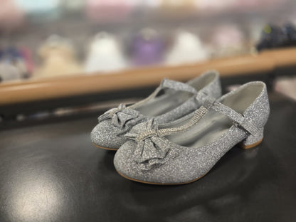Glitter hakken met voorkant strik- Wit, Silver & Goud