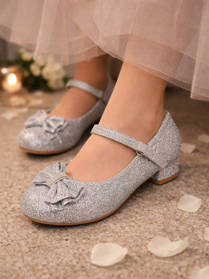 Glitter hakken met voorkant strik- Silver, Goud, Roze & Zwart
