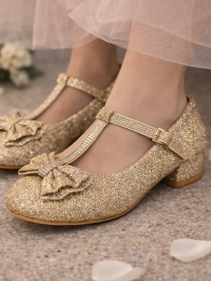 Glitter hakken met voorkant strik- Silver, Goud, Roze & Zwart