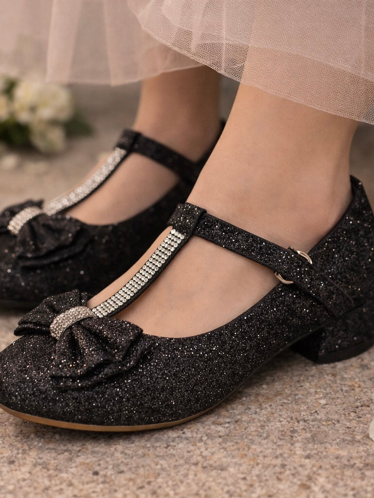 Glitter hakken met voorkant strik- Silver, Goud, Roze & Zwart