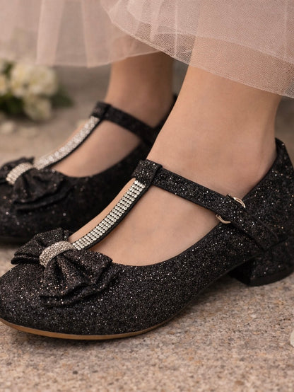 Glitter hakken met voorkant strik- Silver, Goud, Roze & Zwart