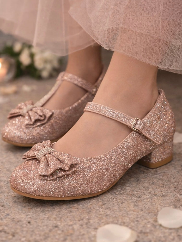 Glitter hakken met voorkant strik- Silver, Goud, Roze & Zwart