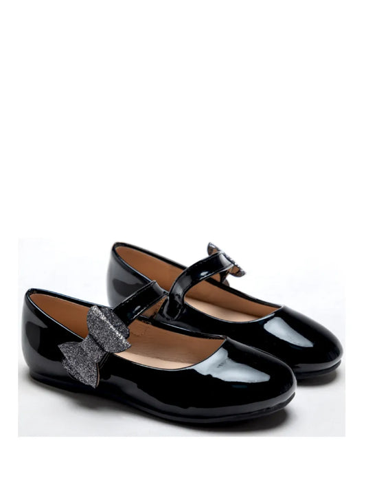 Lak Ballerina's met Strik - Zwart, Beige & Wit