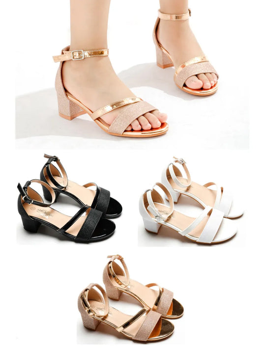 Lage Open Hak met Glitter - Zwart, Champagne Roze & Wit